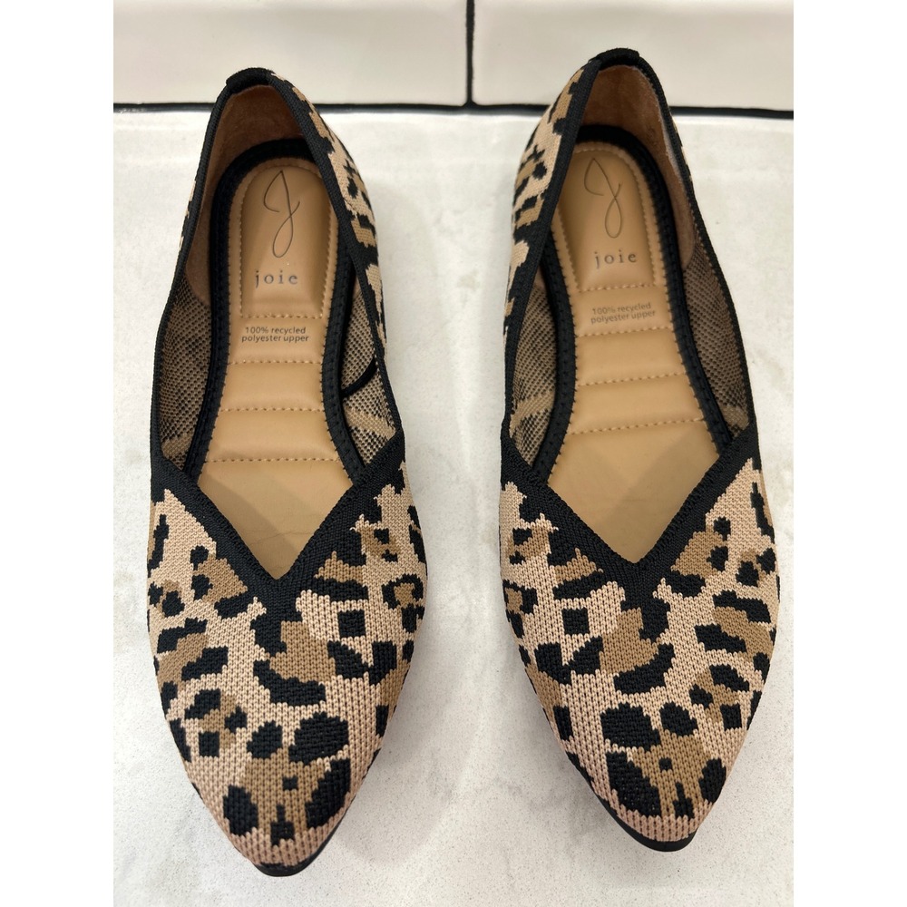 Joie Capri Leopard Print Pointed Toe Knit Flats Tan Black Animal Print Size 9.5M